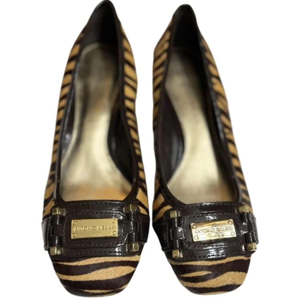 ANTONIO MELANI Brown & Tan Zebra-Print Horse Hair Ballet Flat w/Buckle Size 6 - Picture 10 of 11